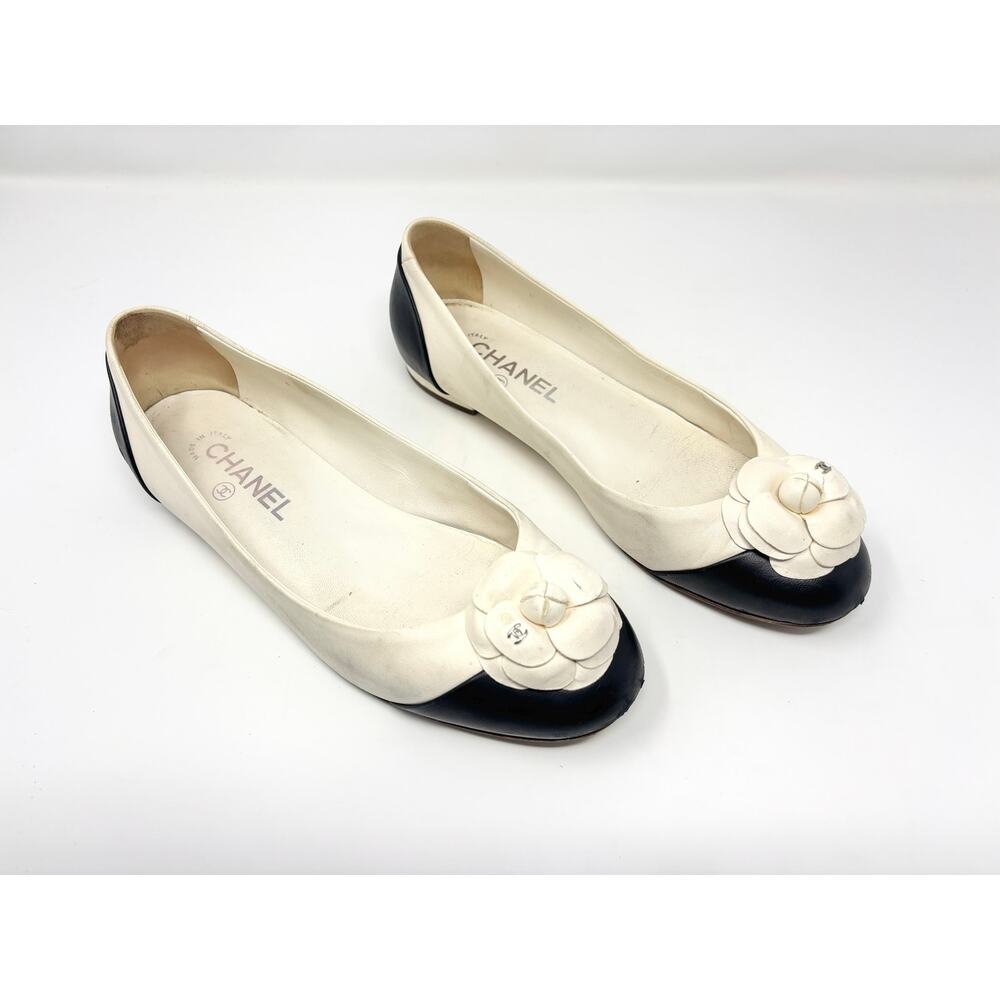 Chanel CC Camellia Flower Leather Ballet Flats EU 39
